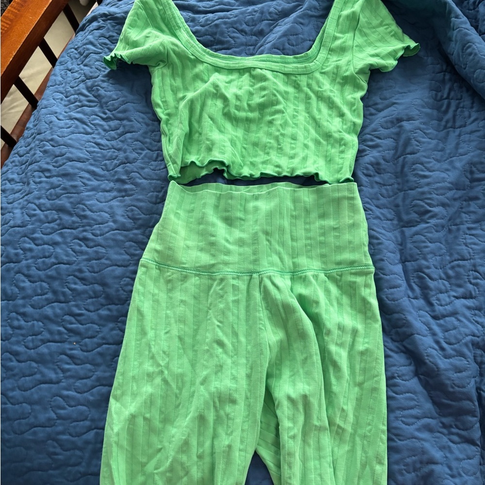 Aerie Green Ribbed Top and Leggings Set